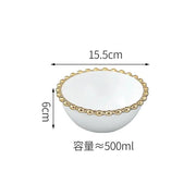 Nordic Gold Bead Ceramic Dinner Plates and Bowls