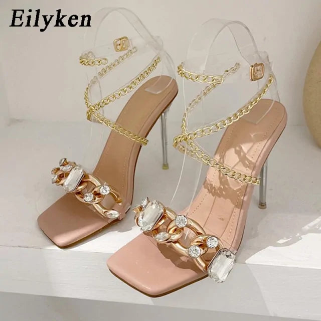 Crystal Chain Transparent Heels